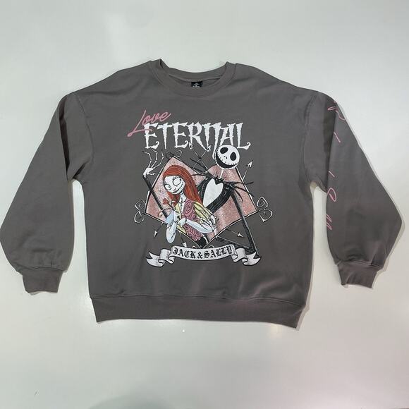 Disney Nightmare Before Christmas "Love Eternal" Grey Pullover Sweatshirt Sz Lg - Picture 1 of 7